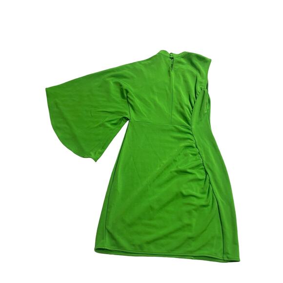 & Other Stories One Sleeve Mini Bodycon Dress Slinky Sz Small Draped Lime Green - Picture 5 of 11